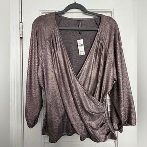 Anthropologie Pink Rose Shimmering Blouse in Metallic Brown